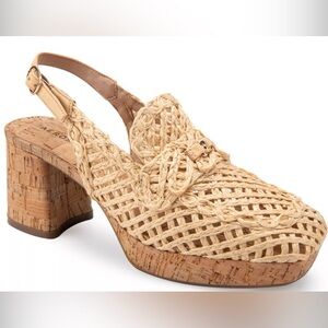 Aerosoles Santina/Santiago platform slingback pumps in natural raffia fabric, 10